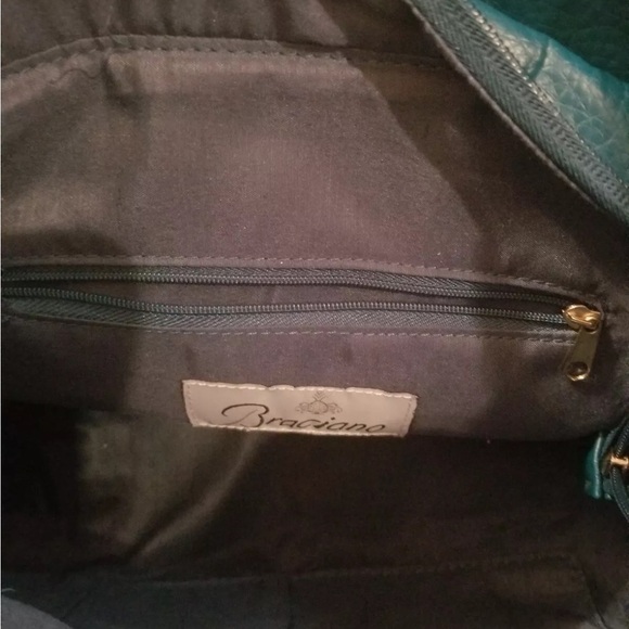 WOMEN'S BRACIANO BLUE SHOULDER HANDBAG LARGE PURSE FAUX LEATHER METAL STUDDED - Picture 4 of 5